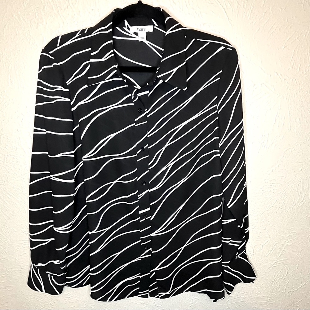 Bar III Black and White Striped Button Down Shirt